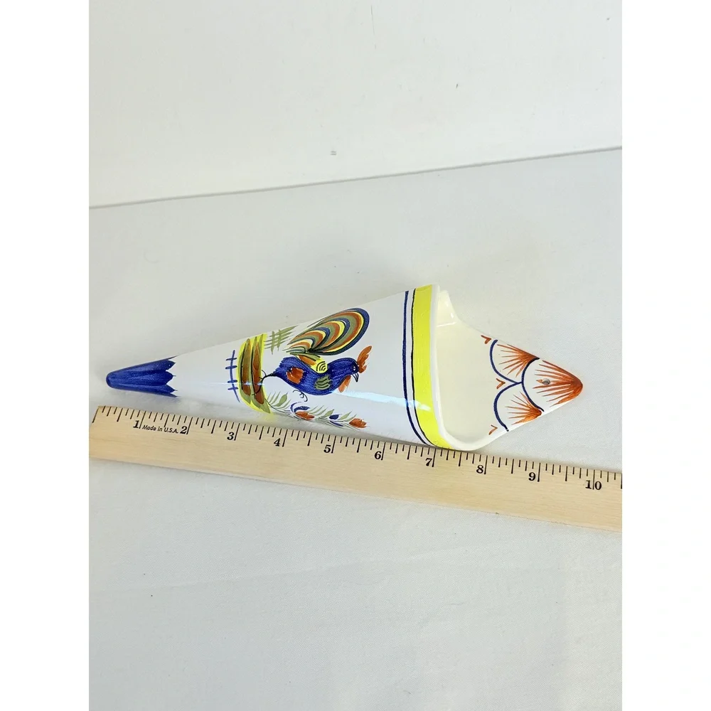 Henriot Quimper France Cone Shape Rooster Floral Hand Painted Wall Pocket 4.5in